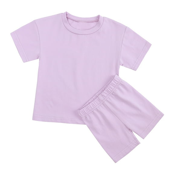 Annhoo Girls Short Sets 2 Piece Sports Outfits Summer Short Sleeve Round Neck Tops and Shorts Kids Jogger Clothings