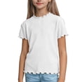thumbnail image 1 of Annhoo Girls Short Sleeve Tops Ribbed Textured Crewneck Pullover Solid Color Unisex T Shirt Fashion Kids Clothes, 1 of 5
