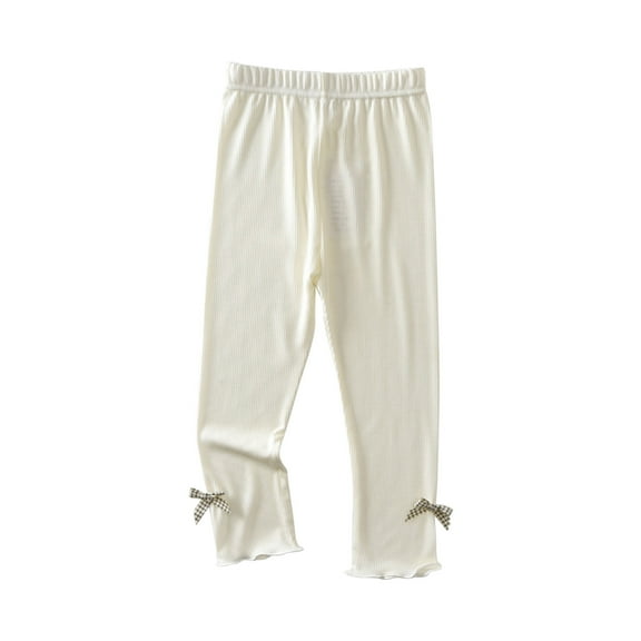 Annhoo Girls Spring Pants Casual High Waisted Ankle Length Leggings Cute Bowknot Decorative Solid Color Trousers