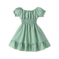 thumbnail image 1 of Annhoo Girls Summer Cute Dresses Round Neck Puff Short Sleeve Elastic Waisted Ruffle Hem Solid Dresses 2-7 Years, 1 of 9