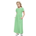 thumbnail image 1 of Annhoo Girls Summer Long Dresses Crew Neck Short Sleeve A-Line Casual Comfy Loose Cute Dress with Pockets 4-14 Years, 1 of 8