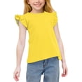 thumbnail image 1 of Annhoo Girls T Shirt Spring Summer Fashion Solid Color Crewneck Ruffled Decor Short Sleeve Tops Casual Clothes, 1 of 8