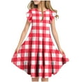 thumbnail image 1 of Annhoo Girls' Trendy Dresses Summer Crew Neck Ruffle Short Sleeve Plaid Flowy Tiered Casual Midi Dresses 6-15 Years, 1 of 7
