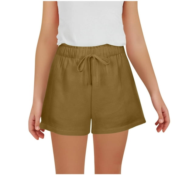 Annhoo Girls Trendy Shorts Elastic Waisted Drawstring Wide Leg Baggy Casual Solid Basic Shorts for Kids 5-14 Years