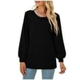 thumbnail image 1 of Annhoo Going out Tops for Women Fall Casual Pleated Crewneck Long Sleeve T-Shirts Ladies Basic Solid Color Blouses, 1 of 7