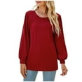 thumbnail image 1 of Annhoo Going out Tops for Women Fall Casual Pleated Crewneck Long Sleeve T-Shirts Ladies Basic Solid Color Blouses, 1 of 7