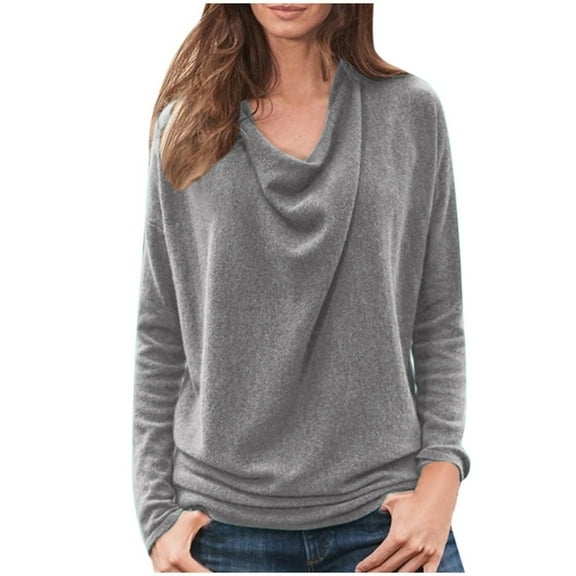 Annhoo Going out Tops for Women Fall Long Sleeve Cowl Neck Tops Casual Loose Basic Dressy Tees Fashion Clothes