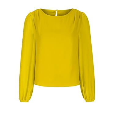 Annhoo Going out Tops for Women Fall Round Neck Casual Puff Long Sleeve T Shirts Fashion Back Cutout Blouses