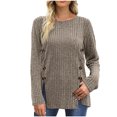 thumbnail image 1 of Annhoo Going out Tops for Women Long Sleeve Crew Neck Knitted Shirts Fall Fashion Side Button Slit Tunics, 1 of 5