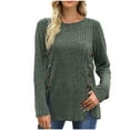 thumbnail image 1 of Annhoo Going out Tops for Women Long Sleeve Crew Neck Knitted Shirts Fall Fashion Side Button Slit Tunics, 1 of 5