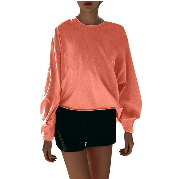 Annhoo Going out Tops for Women Long Sleeve Fall Casual Round Neck Solid T Shirts Ladies Baggy Cropped Blouses