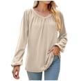 thumbnail image 1 of Annhoo Going out Tops for Women Long Sleeve V Neck Pleated Dressy Shirts Fall Loose Vacation Casual Clothes, 1 of 5