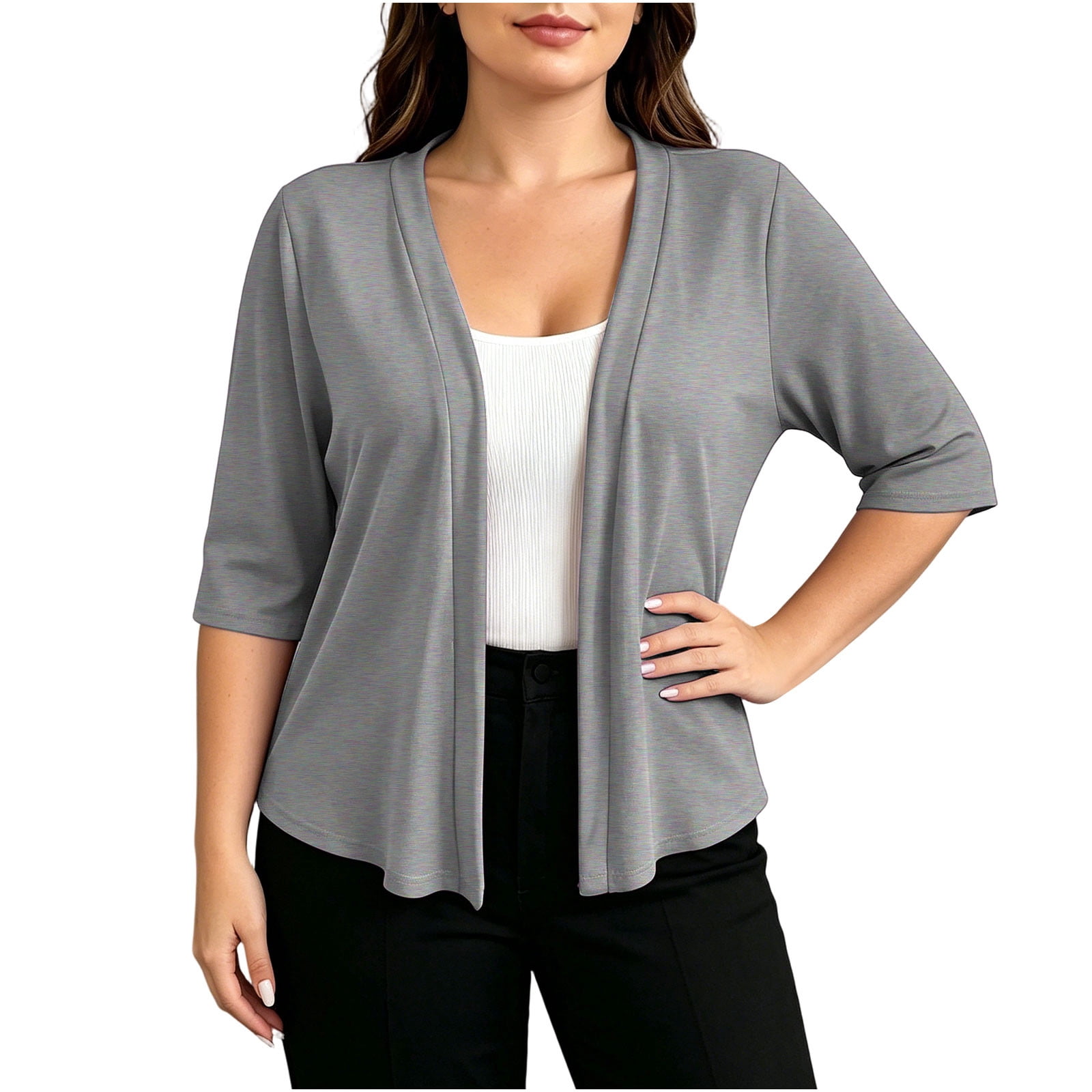 Annhoo Half Sleeve Open Front Cardigan for Women Summer Soft Solid ...