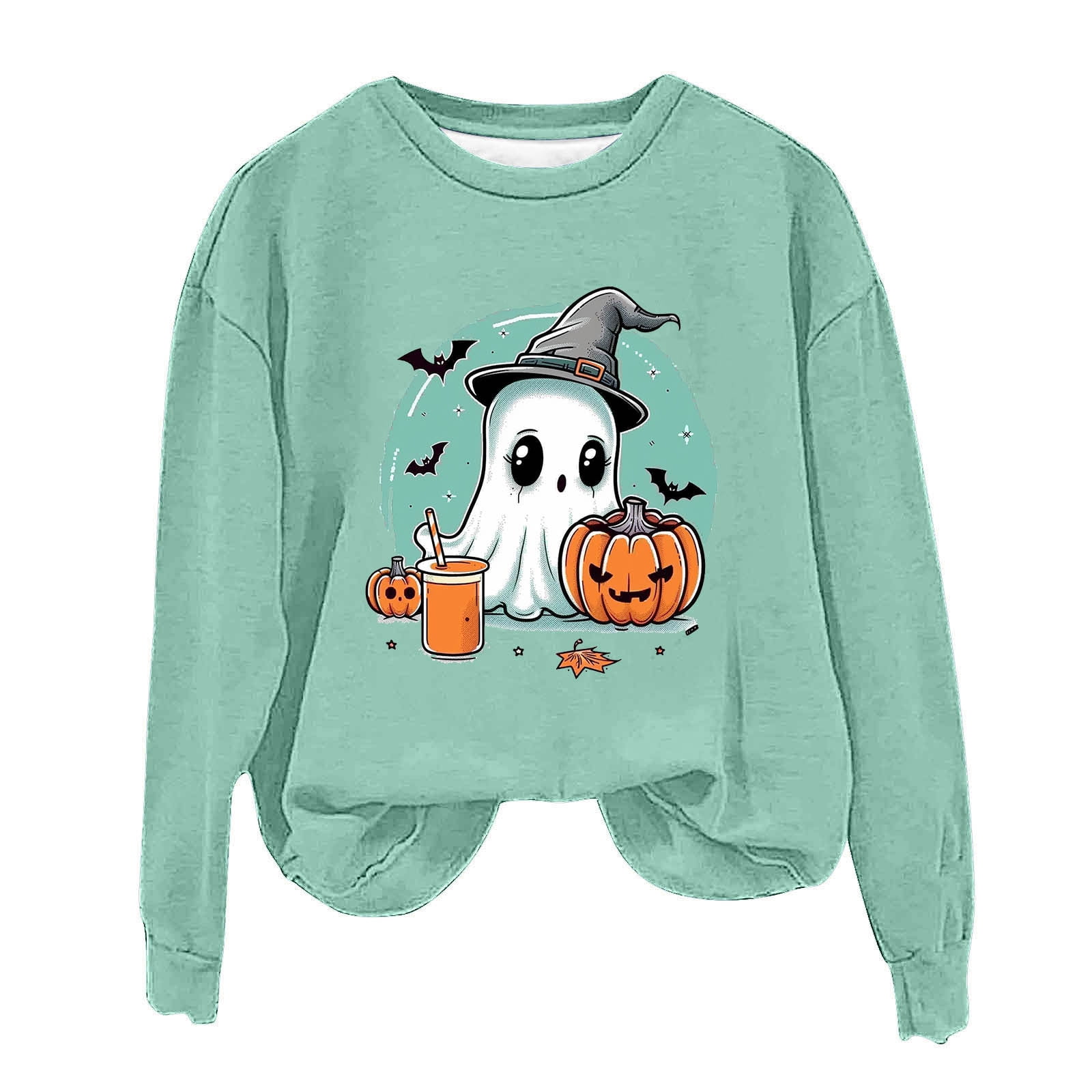 Annhoo Halloween Pumpkin Printed Sweatshirt Women Cute Graphic Long