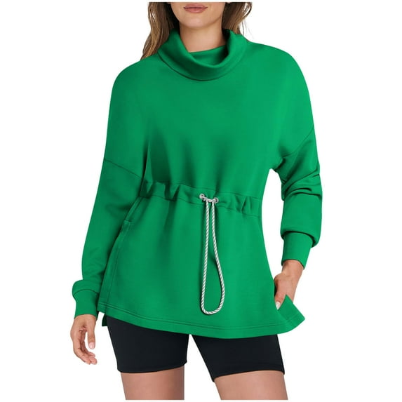 Annhoo High Neck Sweatshirt for Women Casual Long Sleeve Drawstring Waist Pullover Tops Fall Fashion Clothes