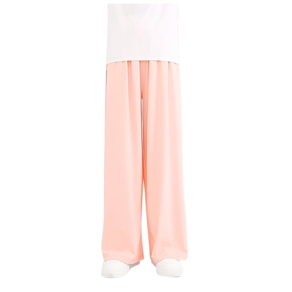 Annhoo High Waisted Pants for Kids Girls Casual Quick Dry Straight Leg Trousers Solid Color Lounge Outwear Pants