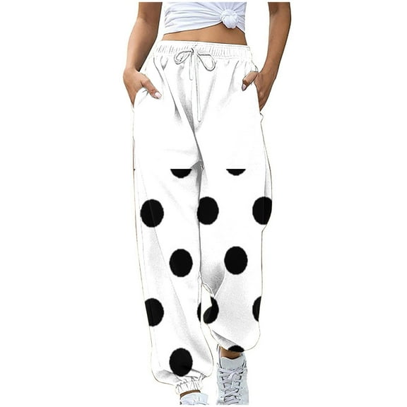 Annhoo High Waisted Sweatpants for Women Polka Dots Drawstring Sports Trousers Cinch Bottom Pants with Pockets