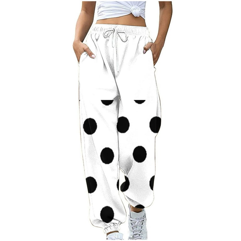 Annhoo High Waisted Sweatpants for Women Polka Dots Drawstring