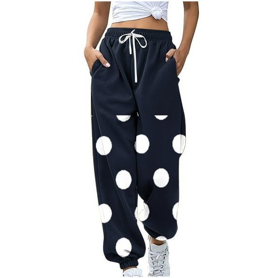 Annhoo High Waisted Sweatpants for Women Polka Dots Drawstring Sports Trousers Cinch Bottom Pants with Pockets