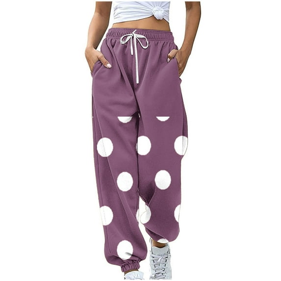 Annhoo High Waisted Sweatpants for Women Polka Dots Drawstring Sports Trousers Cinch Bottom Pants with Pockets