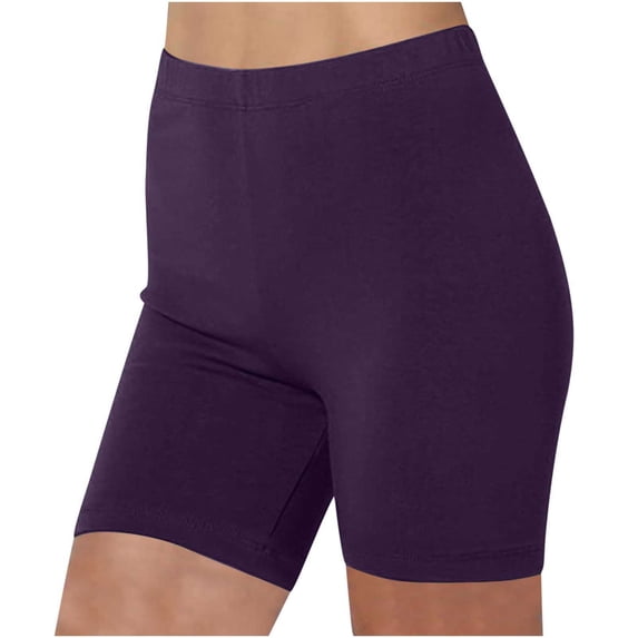 Annhoo High Waisted Yoga Leggings Summer Basic Solid Compression Biker Shorts Summer Plus Size Athletic Workout Shorts