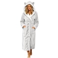 thumbnail image 1 of Annhoo Hooded Fleece Bath Robes Women Cute Cat Ears Wrap V Neck Self-Belt Pockets Plush Warm Relaxed Sleep Robe, 1 of 6