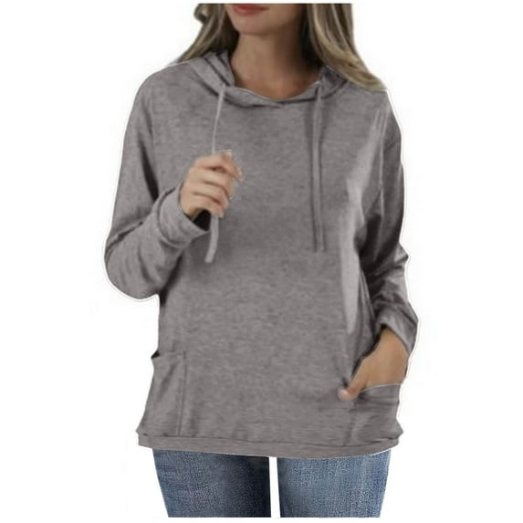 Annhoo Hooded Tops for Women Long Sleeve Fall Casual Drawstring Tunics Loose Solid Color Shirts with Pockets