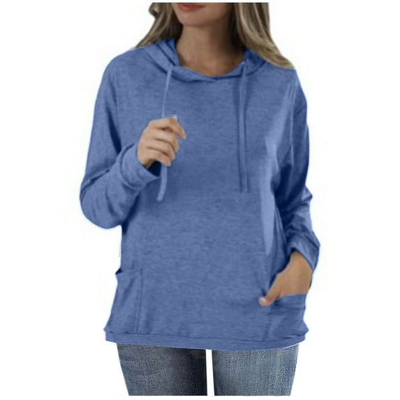 Annhoo Hooded Tops for Women Long Sleeve Fall Casual Drawstring Tunics Loose Solid Color Shirts with Pockets