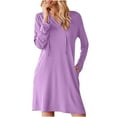 thumbnail image 1 of Annhoo Hoodies Dresses for Women Casual Long Sleeve V Neck Shirt Dress Fall Baggy Comfy Mini Dress with Pockets, 1 of 6