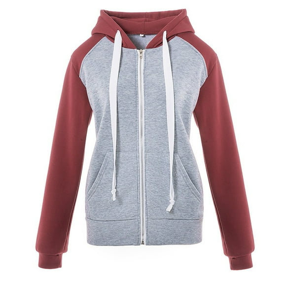 Annhoo Hoodies for Women Fall Casual Long Sleeve Zipper up Sweatshirts Ladies Drawstring Color Block Basic Jackets