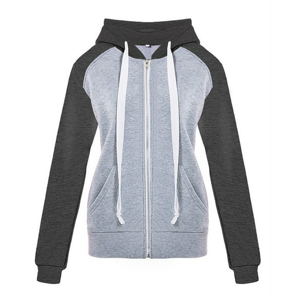 Annhoo Hoodies for Women Fall Casual Long Sleeve Zipper up Sweatshirts Ladies Drawstring Color Block Basic Jackets