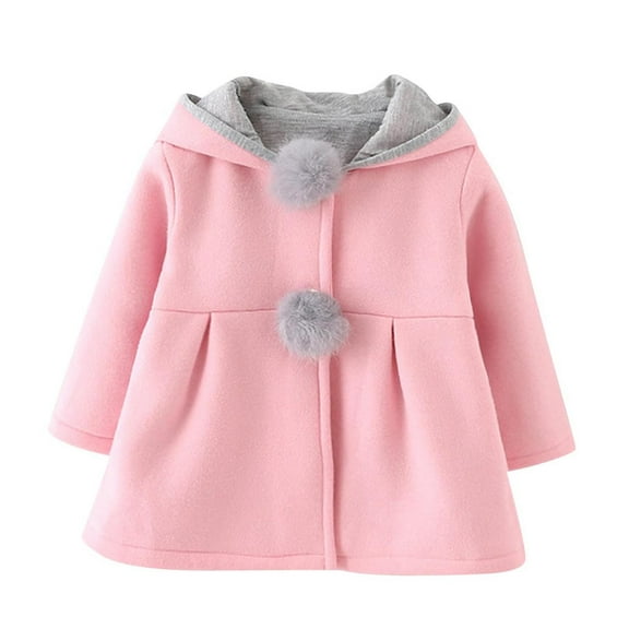 Annhoo Infant Baby Girl's Coats Winter Solid Long Sleeve Cute Ears Hooded Jackets Casual Comfy Warm Clothes
