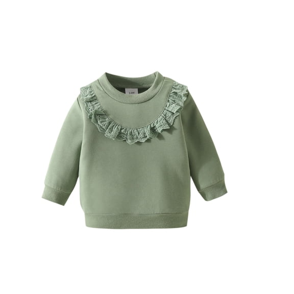 Annhoo Infant Baby Girls Long Sleeve Tees Cute Ruffle Crewneck Cotton Shirts Fall Solid Color Lounge Pullover Tops