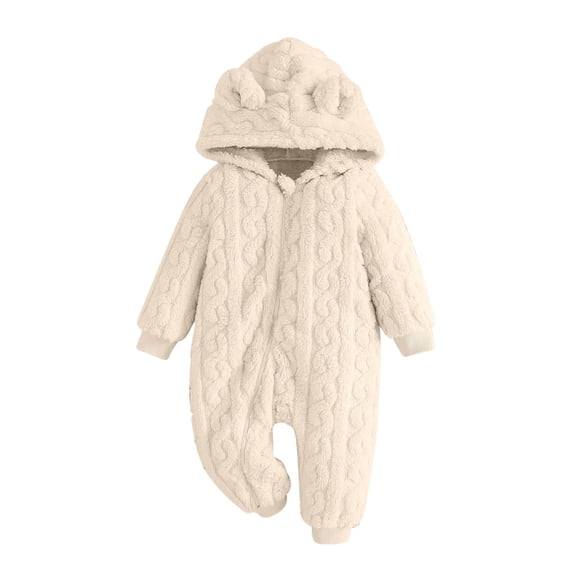 Annhoo Infant Girls Boys Hooded Jumpsuits Winter Fleece Zip Up Long Sleeve Rompers with Cute Ears Newborn Homewear
