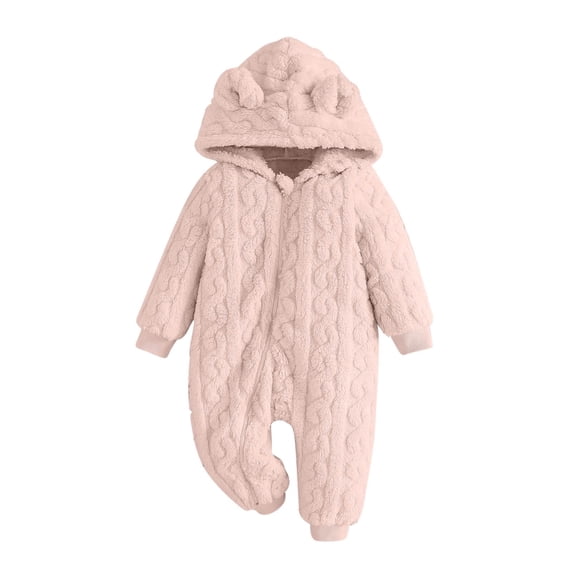 Annhoo Infant Girls Boys Hooded Jumpsuits Winter Fleece Zip Up Long Sleeve Rompers with Cute Ears Newborn Homewear