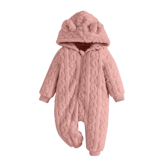 Annhoo Infant Girls Boys Hooded Jumpsuits Winter Fleece Zip Up Long Sleeve Rompers with Cute Ears Newborn Homewear