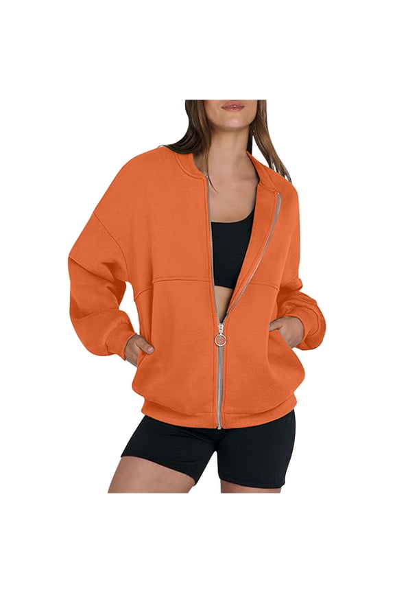 Jackets for Women Long Sleeve Crew Neck Zipper Cardigan Coats Casual Breathable Thermal Outdoor Workout Tops with Pockets