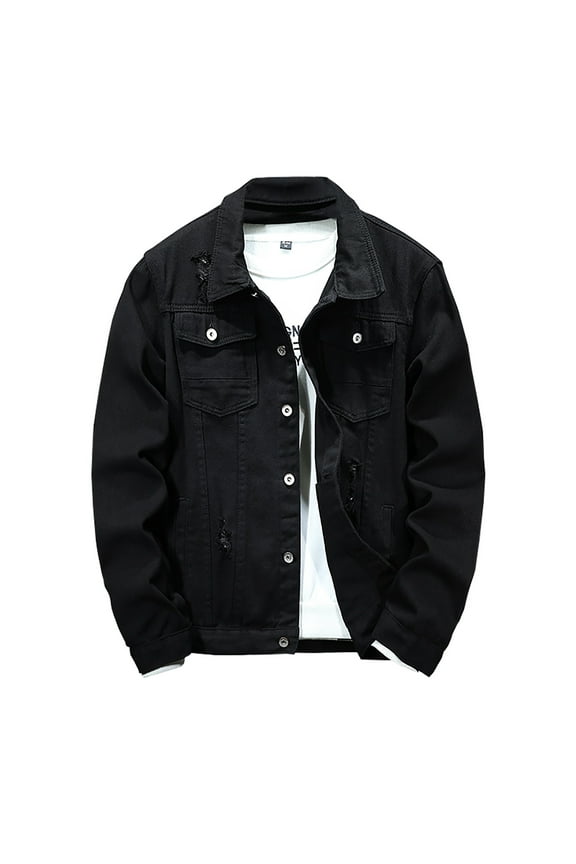 Jean Jacket Men Button Down Classic Vintage Slim Casual Coat Trendy Outerwear Long Sleeve Jackets with Pockets
