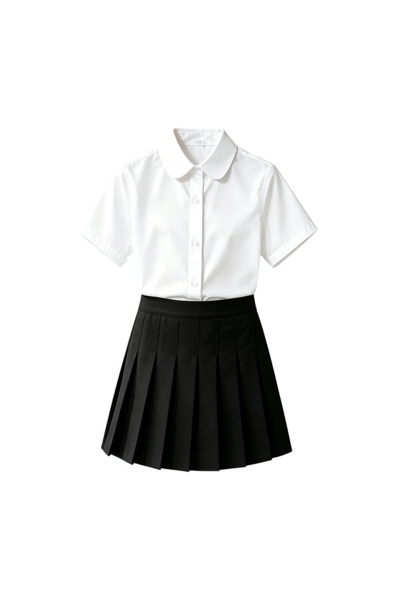 Kids 2-Piece Outfit for Girls Collar Shirt with Pleated Skirt Lightweight Breathable School Uniform Set