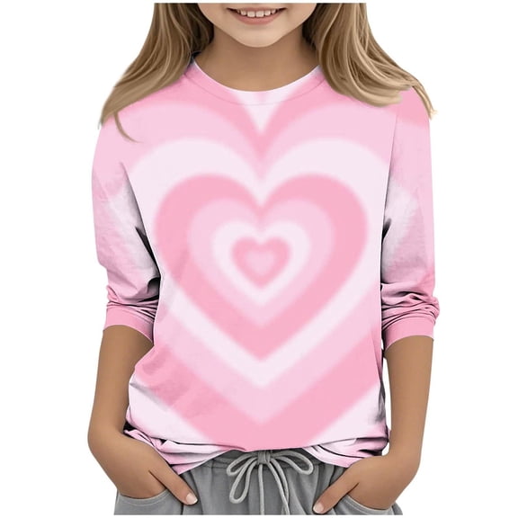 Annhoo Kids Boy Girl Fashion Casual Tops Long Sleeve Block Color Crewneck Valentine's Print Shirts Cute Clothes