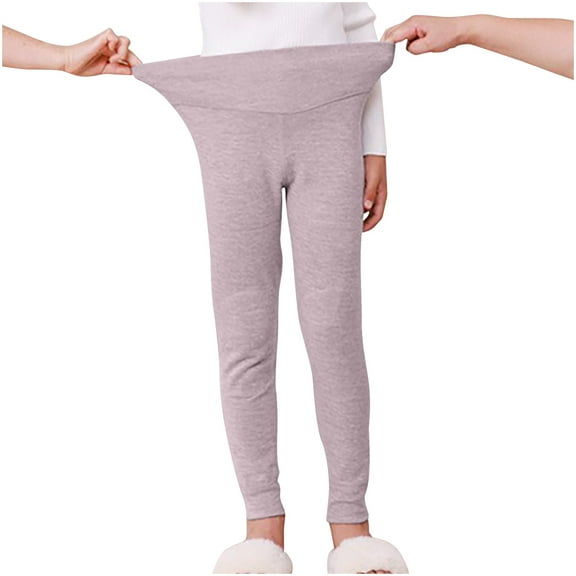 Annhoo Kids Boys Girls Thermal Underwear Pants Winter Cozy Warm High Waisted Bottoms Basic Solid Stretch Lounge Leggings