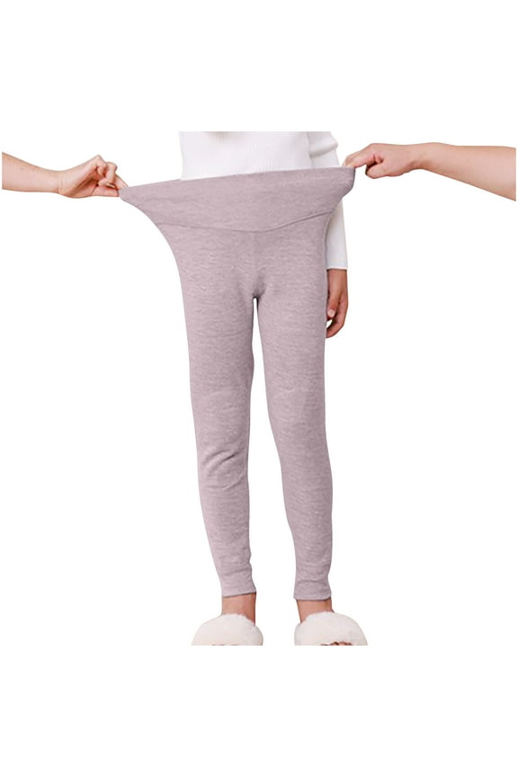 Kids Boys Girls Thermal Underwear Pants Winter Cozy Warm High Waisted Bottoms Basic Solid Stretch Lounge Leggings