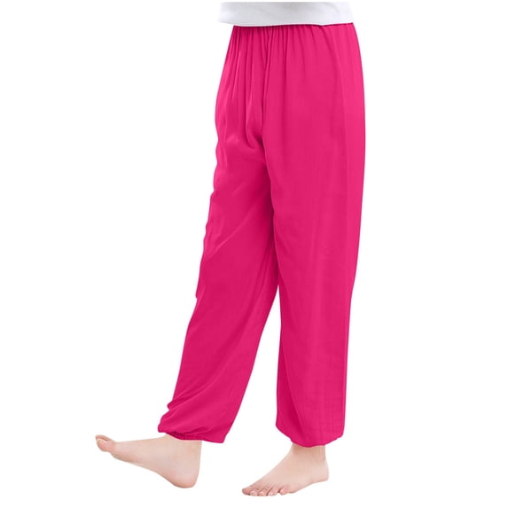 Annhoo Kids Children Pants Solid Color Loose Lightweight High Waisted Boys Girls Summer Cotton Trouser Spring Clothes