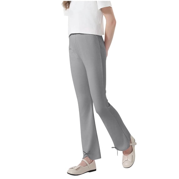 Annhoo Kids Cotton Pants Flared Solid Color Slim High Waisted Cute Boys Girls Trouser Casual Clothes