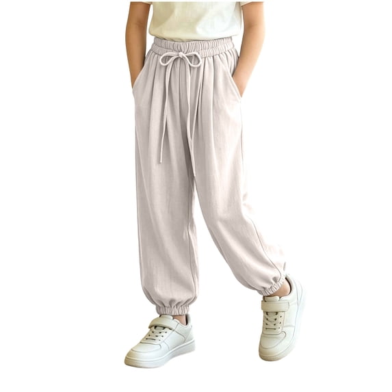 Annhoo Kids Drawstring Workout Pants with Pockets Causal Outdoor Gym Pants Loose Lightweight Comfy Bottoms
