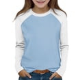 thumbnail image 1 of Annhoo Kids Girls Tops Casual Cute Block Color Crewneck Unisex Long Sleeve Shirts Fashion Comfortable Clothes, 1 of 8