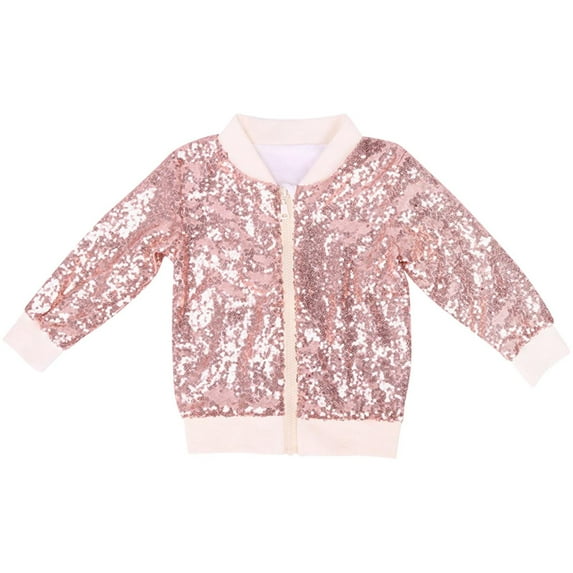 Annhoo Kids Jackets Boys Girls Trendy Sequin Printed Long Sleeve Bomber Jacket Full Zipper Sparkly Outwear