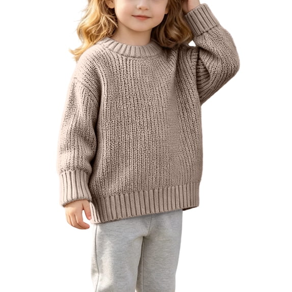 Annhoo Kids Knit Sweaters for Girl Crew Neck Oversized Soft Warm Trendy Pullover Kids Fall School Outfit Shirts
