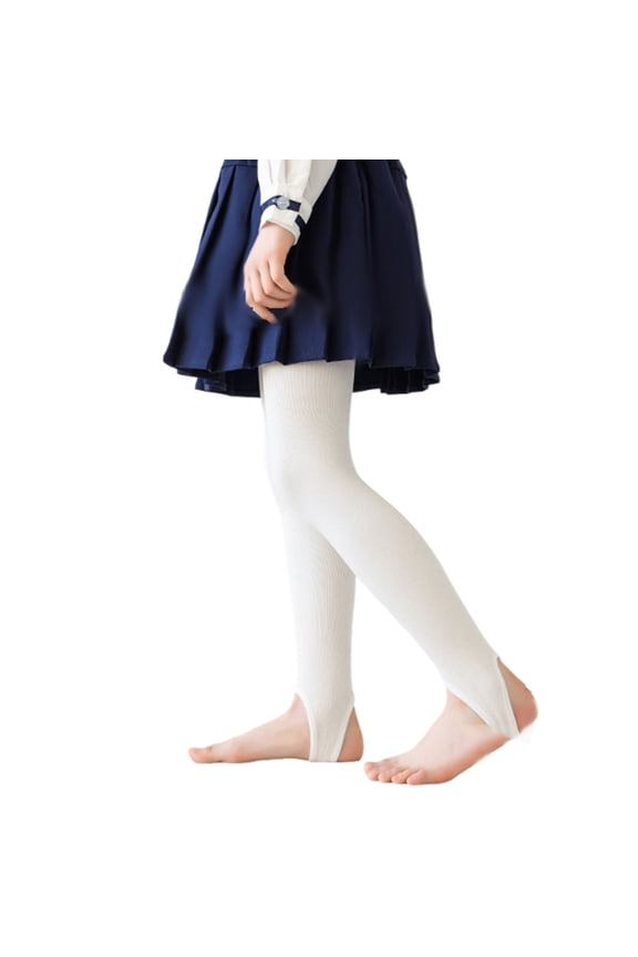 Kids Stirrup Leggings Full Length Stretch Textured Slim Pants Comfy Workout Dance Layering Trousers
