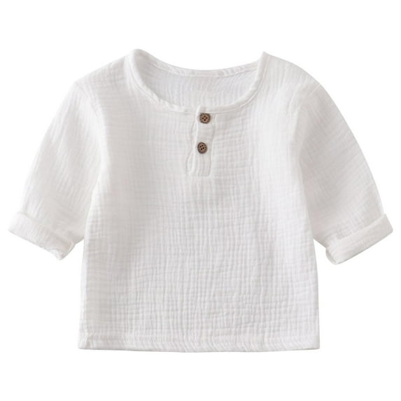 Annhoo Kids Unisex Long Sleeve Shirts Pullover Crewneck Button Decor Solid Color Baby Tops Girls Toddler Clothes